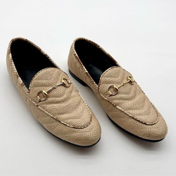 Gucci Jordaan Quilted Loafers Raffia Elaphe Straw Matelasse Horsebit EU38.5US8.5 - Picture 11 of 12